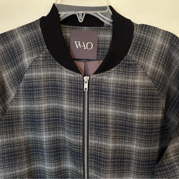 WAO Bomber Jacket Plaid Black and Gray Women's Sz Medium - Picture 3 of 16